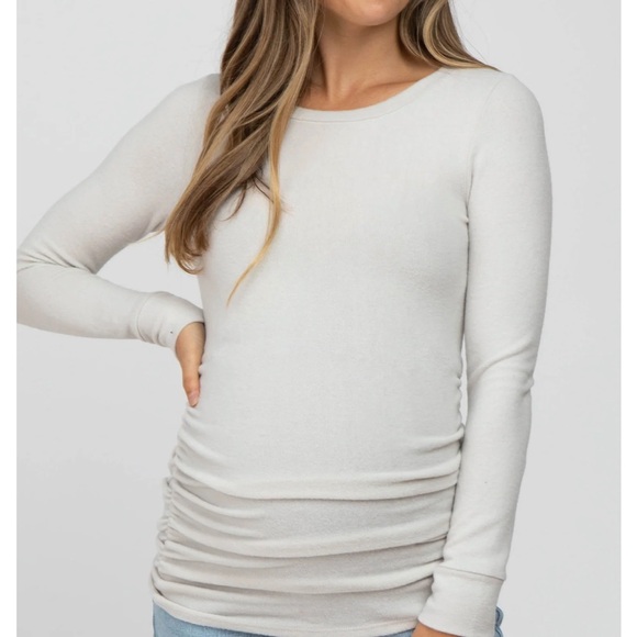 Cream Soft Knit Ruched Maternity Top - Picture 3 of 4